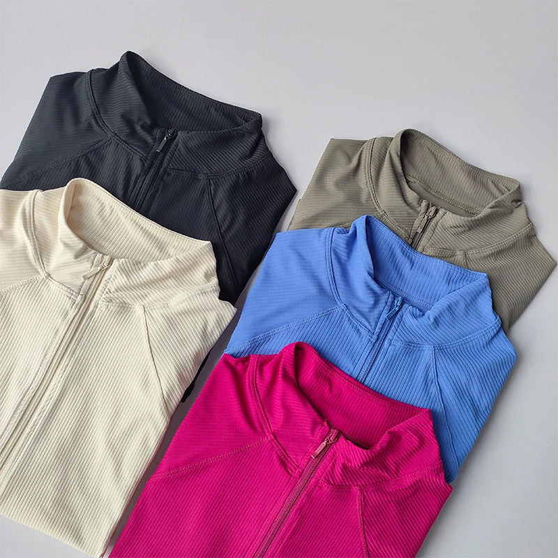 Slim Fit Sports Coat Shirts Jacket Quick Dry Elastic Yoga Fitness Women's Outdoor Tops Running Zipper Quick Dry Fall Clothing - Fields Of Fitness
