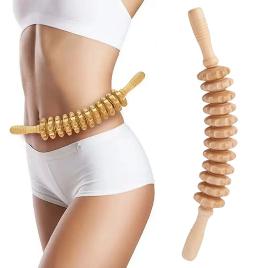 1pc 12 Rollers Handheld Wooden Massager for Trigger Point Therapy, Cellulite Reduction, and Muscle Relaxation - Fields Of Fitness
