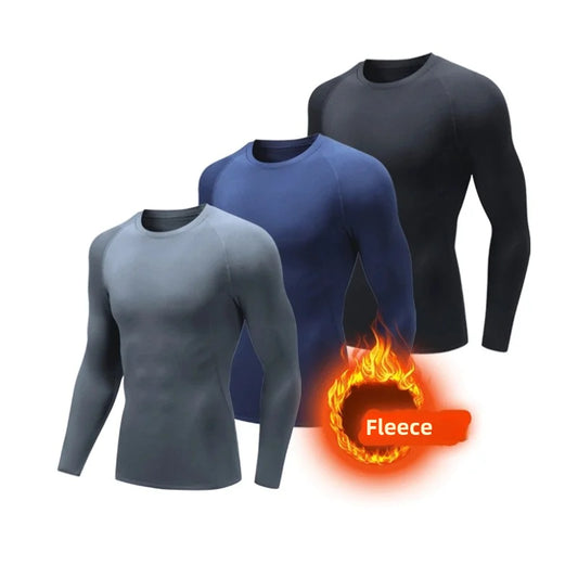 Men Undershirts Men's Winter Thermal Underwear Thin Fleece Elastic Compression Fitness For Winter Sports First Layer Wear - Fields Of Fitness