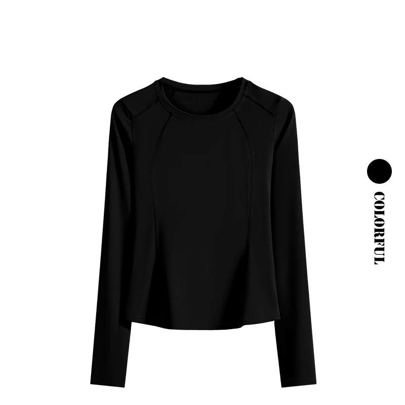 DRUR Yoga Tops Long Sleeve Round Neck Quick Dry Sports Jacket Women Gym Clothes Jogger Running Tops With Pockets Workout Shirts - Fields Of Fitness