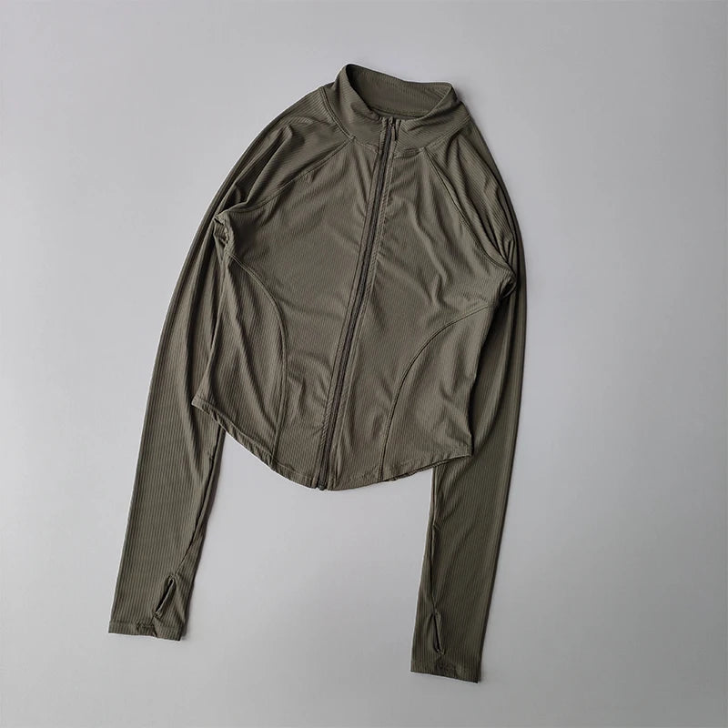 Slim Fit Sports Coat Shirts Jacket Quick Dry Elastic Yoga Fitness Women's Outdoor Tops Running Zipper Quick Dry Fall Clothing - Fields Of Fitness