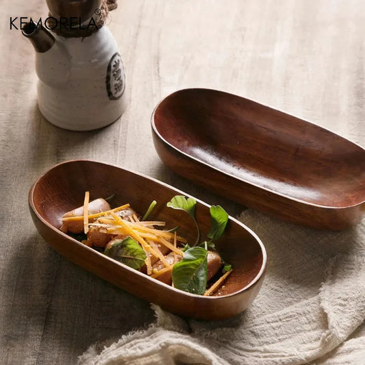 1PCS Creative Decorative Ornaments Snacks Dried Fruits And Vegetables Solid Wood Boat-Shaped Rectangular Snack Plate Sushi Plate - Fields Of Fitness