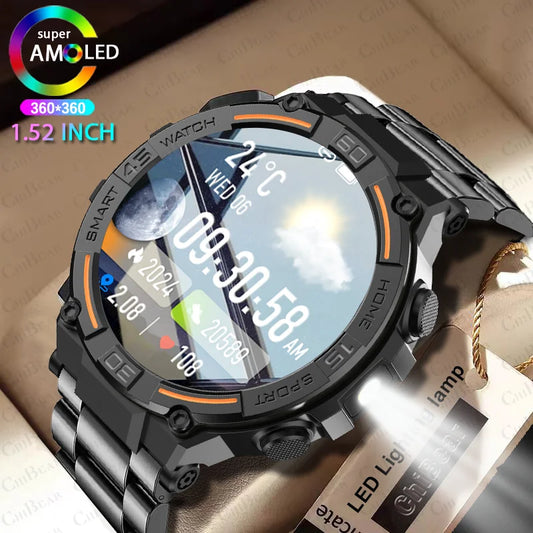 Smartwatch Military Men 360*360 HD Screen Flashlight Health Monitoring Waterproof Heart Rate BT Call Smart Watch For Android IOS - Fields Of Fitness