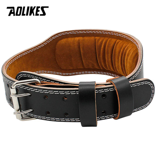 AOLIKES Cowhide Gym Fitness Buckle Weightlifting Belt Waist Belts for Squats Dumbbell Training Bodybuilding Lumbar Brace Protect - Fields Of Fitness