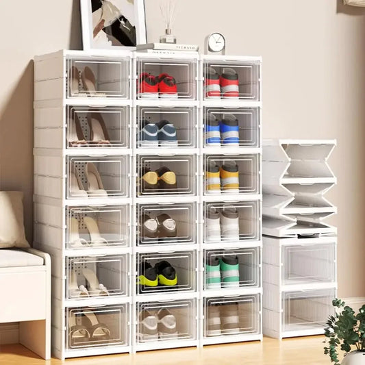 Foldable Shoe Box Stackable Transparent Dustproof Footwear Organizers With Cover Hall Shoes Cabinet Closet Sneakers Storage Rack - Fields Of Fitness