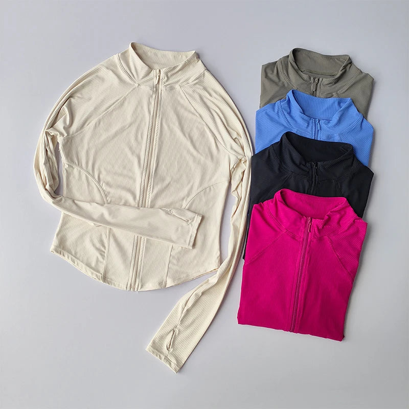 Slim Fit Sports Coat Shirts Jacket Quick Dry Elastic Yoga Fitness Women's Outdoor Tops Running Zipper Quick Dry Fall Clothing - Fields Of Fitness