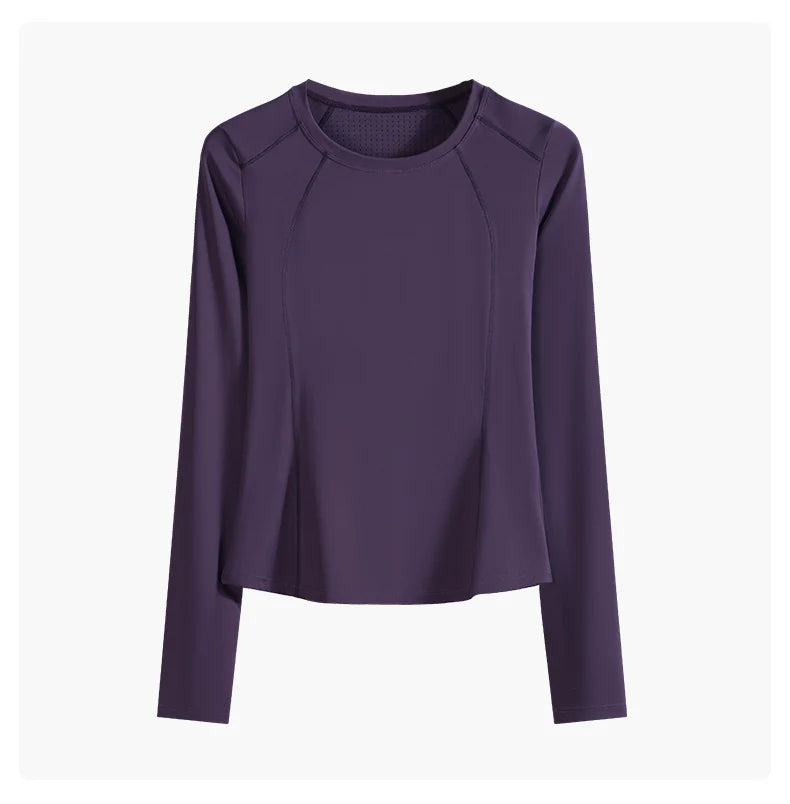 DRUR Yoga Tops Long Sleeve Round Neck Quick Dry Sports Jacket Women Gym Clothes Jogger Running Tops With Pockets Workout Shirts - Fields Of Fitness