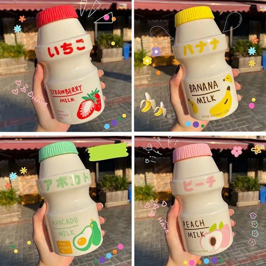 480ml Plastic Water Bottle Tour Drinking Bottle Yakult Shape Cute Kawaii Milk Carton Shaker Bottle For Kids/Girl/Adult Glass - Fields Of Fitness