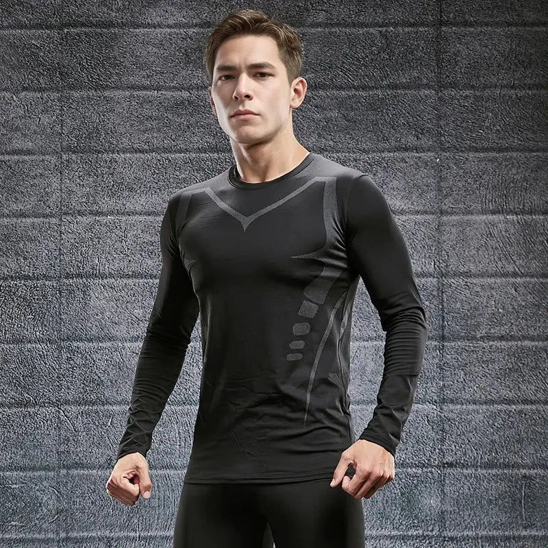 Quick Drying Tight Fitting Suit For Men'S Long Sleeved Sports Cycling Top, Running, Fitness, Football Training, Basketball Shirt - Fields Of Fitness