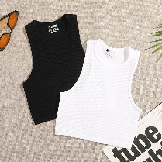 Yoga Vest Women Gym Sports Black White Crop Tops Seamless Streetwear Rib Knit Workout BreathableTank Top Female Without Pads - Fields Of Fitness