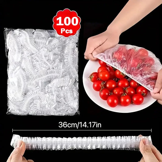 100pcs Disposable Food Cover Saran Wrap Bowel Cover Food Grade Fresh-keeping Plastic Bag Kitchen Storage Accessories - Fields Of Fitness