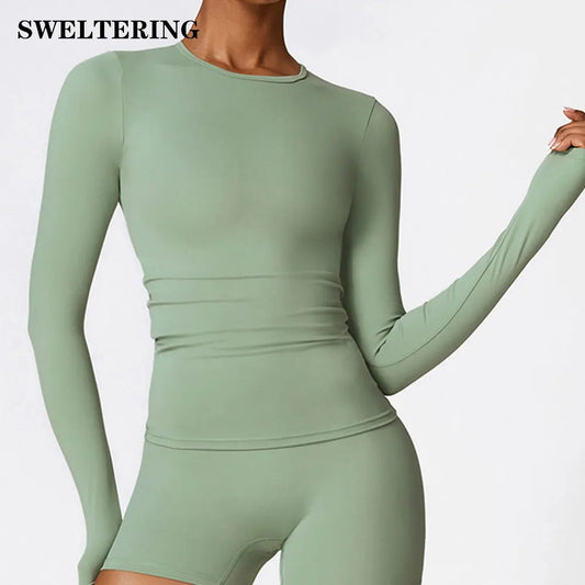 Sexy Women Crop Tops Yoga T-shirts Solid Sports Top Long Sleeve Running Shirts Exposed Navel Quick Dry Fitness Gym Sport Wear - Fields Of Fitness