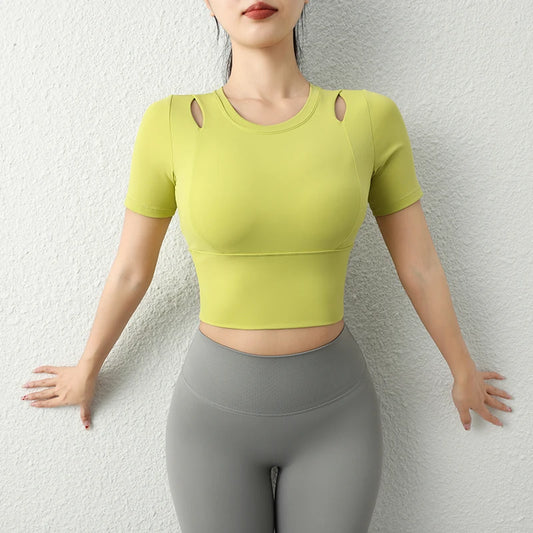 Women's Gym Clothes Short Sleeve Crop Top Sports Fitness Yoga Shirts Gym Running Shirt Summer Workout Sportswear - Fields Of Fitness